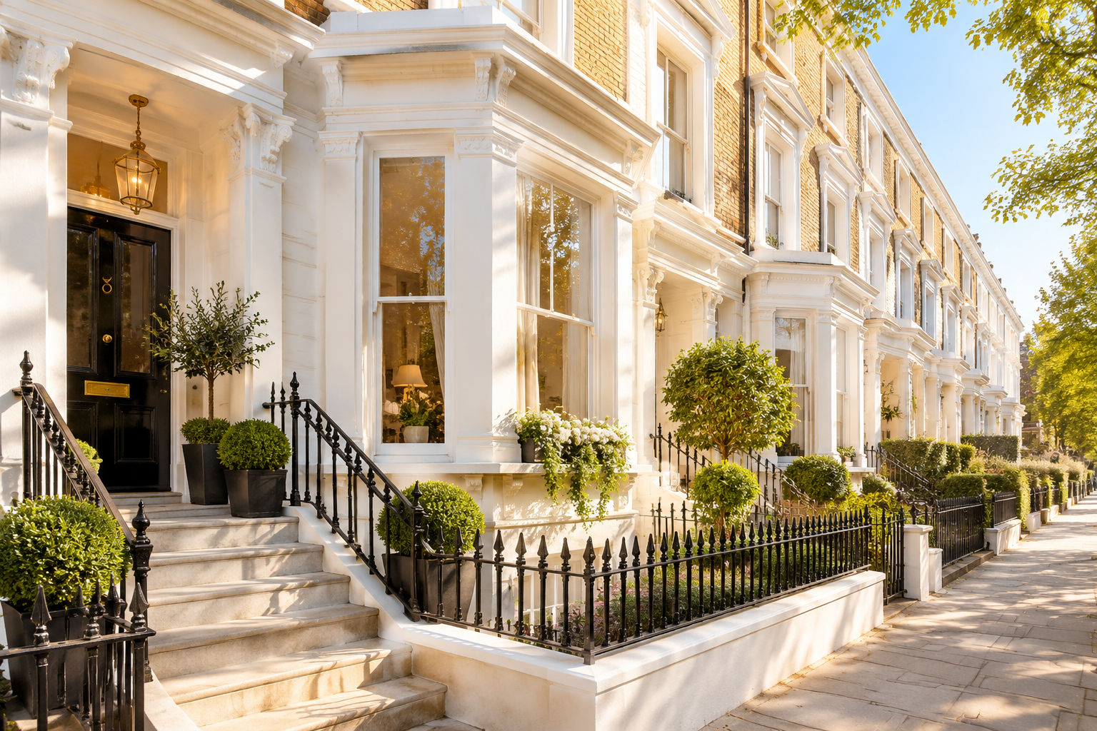 Elegant residential street with period townhouses